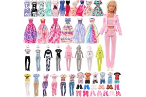Miunana 30 Accesorios para Barbie Dolls Muñecas: 5 Vestidos + 5 Ropas Pantalones + 10 PCS Zapatos + 10 Perchas (Grupo C)