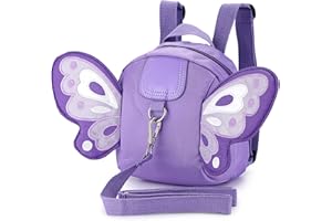 BTSKY Oxford Fabric Butterfly Baby Toddler Backpack Bag with Safety Rein - Kids Walking Harness Anti-Lost Harness Leash Strap Belt, Purple