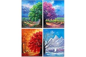 Muzagroo Art 4 Pack 5D Diamond Painting Kits for Adults DIY Drill Diamond Art Kits 4 Seasons Wall Art for Living Room Diamonds Arts and Crafts by Numbers for Beginners