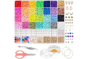 MOYOFREE Perlen zum Auffädeln, 6380 Stück Tonperlen Set, 28 Farben, Polymer 6mm Heishi Clay Spacer für Armband, Halskette Schmuckherstellung, DIY mit Smile Face, Liebe und Brief Perlen