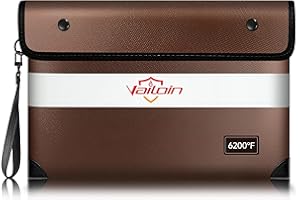 VAILOIN 5200°F Insulated Fireproof Wallet for Cash, Fireproof and Waterproof Document Bag with Waterproof Zip, Money Pockets, Bank Bag for A5 Documents, Passport (28 x 19 cm, Brown)
