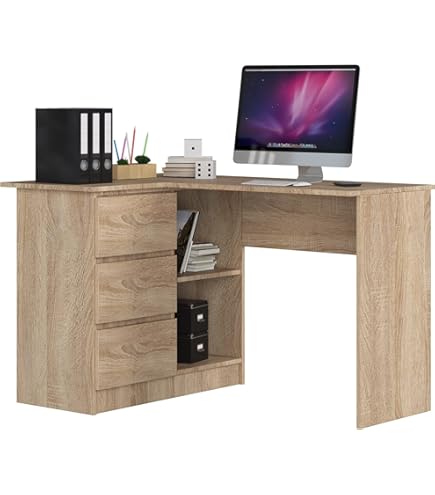 Hoekbureau B16 - 124 cm Links - 3 Laden - Wit/Sonoma Eiken - Mat Hoekbureau B16 - 124 cm Links - 3 Laden - Wit/Sonoma Eiken - Mat
