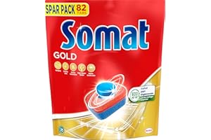 ‎SOMAT Somat Gold Spülmaschinen Tabs (82 Tabs), Geschirrspül Tabs für strahlend sauberes Geschirr auch bei niedrigen Temperaturen, Extra-Kraft gegen Eingetrocknetes