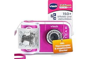 VTech KidiZoom Print Cam I Digitale Sofortbild-Kinderkamera mit Thermodruck I Selfie- und Videokamera mit Effekten, Spielen, Zoom + Vorlagen I Lernspielzeug Technik für Kinder ab 4 Jahren I Pink