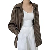GRECIILOOKS Women's Rayon Striped Shirt | Korean Style Full Sleeve Oversized Button Down Shirts | Tops for Women| Plus Size T