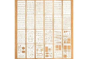 PEUTIER 24pcs Calligraphy Stencil Kit, Various Shapes Letters Numbers Patterns Common Symbols Graphics Templates Reusable Painting Stencils for Wall Chalkboard Wood Signs Arts Crafts