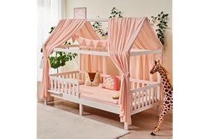 ‎ALAVYA HOME ALAVYA HOME® Hausbett 90x200 mit Matratze und 3-TLG DEKO Set Hellrosa, inkl. Buchablage Rausfallschutz und Lattenrost | Massivholz der Buche FSC zertifizierter Kinderbett 90x200 für Mädchen - Weiß