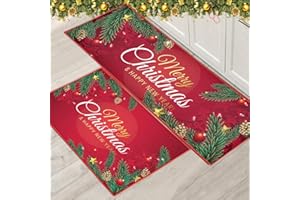 PORJDN Christmas Rug Set Christmas Indoor Floor Red Rug, Xmas Door Mat Runner Rug Mat for Kitchen Home Decor Washable Runner. (Style E, 43x150+43x75cm)
