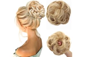 JJstar Messy Hair Bun Curly Wavy Hair Scrunchies Accessories Pieces for Women Girls Synthetic Hair Chignons (Light Honey Blonde)