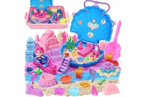 TOYSSA Sabbia Cinetica Bambini Sirena Sabbia Magica per Bambini 900g Sabbia Magica Giocattolo Oceano Stampi per Castelli Gemme Sabbiera Giocattoli Sensoriali Giochi Sabbia Regalo per Ragazze 3 4 5 6+ Anni