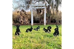 QBMYCN Scoiattolo e coniglio metallo giardino pali decorativi, 5 Pack nero scoiattolo e coniglio silhouette statue, per cortile, giardino, prato decorazioni esterne