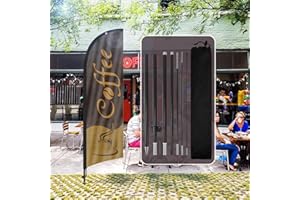 QSUM Coffee Feather Flag,8FT Coffee Advertising Swooper Flag with Pole Kit, Ground Spike, Coffee Signs for Businesses and Storefronts