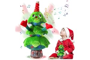 Geegear Singing Dancing Christmas Tree, 14.5'' Christmas Electric Talking Toy, Wriggle Singing Xmas Musical Doll Mimicking Repeating & Recording with Light Up (Rechargeable)