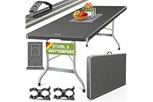 tillvex Gartentisch 180x75cm klappbar Kunststoff | Buffettisch mit Tragegriff | Klapptisch für Garten Terrasse und Balkon | Campingtisch 8 Personen