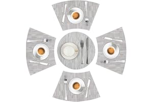 LYPER Juego de 5 manteles individuales de mesa redonda, manteles individuales decorativos en forma de cuña con centro de mesa de vinilo tejido, resistentes al calor, antideslizantes, para granjas, hoteles