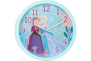 ‎DAMALOO damaloo Anna und ELSA Kinder Wanduhr Mädchen mit 24cm Durchmesser - Die Eiskönigin Kinderuhr Wand als Kinderzimmer Uhr zum Lernen der Uhrzeit - Frozen Wall Clock Kids - Deko Kinderwanduhr Mädchen