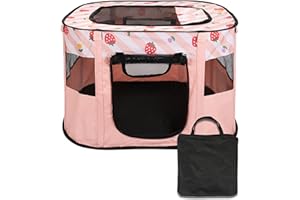 BELLE VOUS Cuccia Portatile Cane Gatto - Gabbia per Cani Gatti Pieghevole - Box per Cani da Interno e Esterno - con Rete Traspirante Cerniera Rimovibile Custodia - Rosa