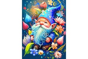 askkqtx Gnome Diamond Art Kits for Adults,Christmas Dwarf Flowers DIY 5D Round Full Drill Diamond Painting Kits for Beginner,Gem Art Diamond Dots Painting Kit for Home Wall Decor 12x16 Inch
