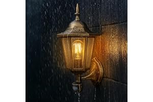 Lumiled Zewnętrzna lampa ścienna z czujnikiem ruchu w stylu vintage, 230 V, lampa ścienna, aluminium, szkło patynowe, klasa wodoszczelności IP44, do żarówek E27, na zewnątrz, do ogrodu, retro, lampa