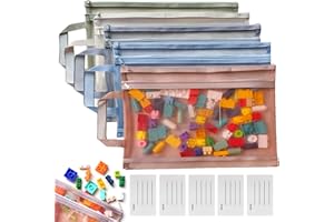 LAIFU Colored Mesh Zipper Pouch Bags - 5PCS A4 Double-Layer Nylon Puzzle Building Block Sets Toy Storage & Organization For Lego, Breathable Through Zipper Pouch with Handle Pocket for School Office Games
