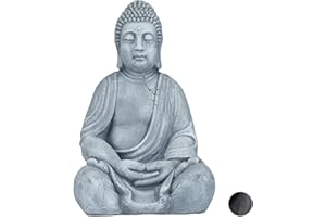 ‎RELAXDAYS Relaxdays XL Buddha Figur sitzend, 50 cm hoch, Feng Shui, Outdoor, Garten Dekofigur, große Zen Buddha Statue, hellgrau