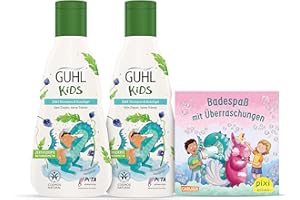 ‎GUHL Guhl Kids Dino Vorteils-Set - 2x Guhl Kids 2 in 1 Shampoo & Duschgel, 250ml + 1x Pixi Buch - Speziell für Kinder entwickelt - Kein Ziepen - Cosmos Natural zertifiziert