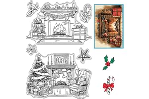 craspire Tampons Transparents de Noël Cheminées Feux de Joie Cadeaux Sapin de Noël Chaussettes Cannes de Bonbon Tampons en Caoutchouc de Silicone Réutilisables Transparents pour Les Vacances d'hiver