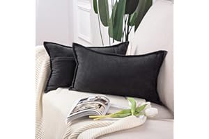 Madizz Juego de 2 Suave Felpilla Decorativo Funda de cojíns Lujo Estilo Fundas de Almohada para el sofá Dormitorio Negro Rectangular 40 x 60 cm