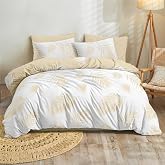 Dreamzie - Duvet Cover for 180 cm Bed + 2 Pillowcases 65 x 65 cm - Motif | Palm Leaves Beige and White &middot; Duvet Cover 240x260