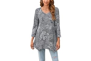 Enmain Womens Tunic Tops Long - Ladies V Neck 3/4 Sleeve Top Casual Pattern/Solid Color Hanky Hem T Shirt Blouse & Shirts for Women