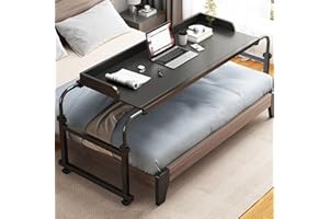 GLHKFBD Über-Betttisch auf 4 Rollen Abschließbar, Mobiler Schreibtisch Pflegetisch Laptoptisch Bettbeistelltisch Höhenverstellbar 65-95 cm/Breitenverstellbar 115-210 cm für Schlafzimmer Krank(Color:Schwarz)