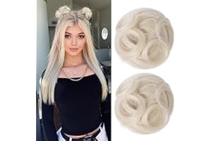 REECHO 2 PCS Mini Claw Clip in Messy & Cat Ears Hair Bun Extensions Wig Accessory Updo Hairpieces for Women Girls (Pack of 2-3.5" Wavy, Light Blonde)