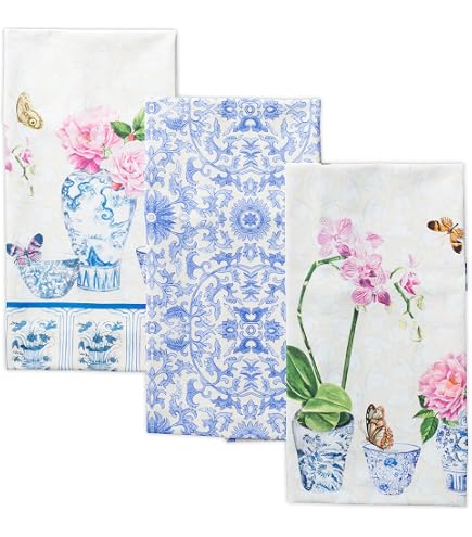 Maison D'Hermine Set Di 3 Strofinacci Da Cucina In Cotone 50x70 Cm - Assorbenti, Con Passante, Design Acquerello - Récolte - 3