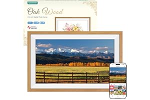 APVEELVEER Frameo Cadre Photo Numérique 15.6 Pouces Grand Format WiFi, Mémoire 32Go écran Tactile IPS 1920 * 1080 FHD, Montage Mural, Partage de Photos Vidéos Via Frameo APP, Cadeau Femme Homme, Bois de Chêne