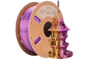 Eryone Jedwabisty dwukolorowy filament PLA o średnicy 1,75 mm, do drukarki 3D, PLA, tolerancja +/- 0,05 mm, szpula 1 kg, jedwabny złoty i fioletowy