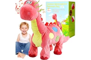 MARSJOY Walking Electric Pink Dinosaur Singing Toy , Nodding, Roaring, Repeating What You Say, Touch & Button Control Realistic Robot Musical Animated Plush Pet, for 3-7 Years Old Kids Christmas Birthday Gift