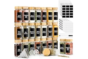 Lannvan Gewürzgläser Eckig, [24x 120ml] Gewürzgläser mit Streueinsatz, Gewürzgläser mit Bambusdeckel, Gewürzstreuer Gewürzdosen mit 310 Gewürzetiketten Selbstklebend und Silikon Trichter