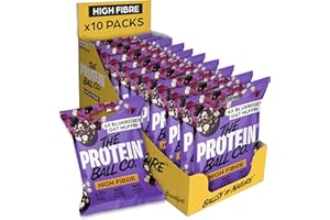 THE PROTEIN BALL CO. The Protein Ball Co Blueberry Oat Muffin Protein Balls - High Fruit Fibre Snacks - Gluten-Free, No Added Sugar - Healthy Energy Balls, Box of 10 Bags