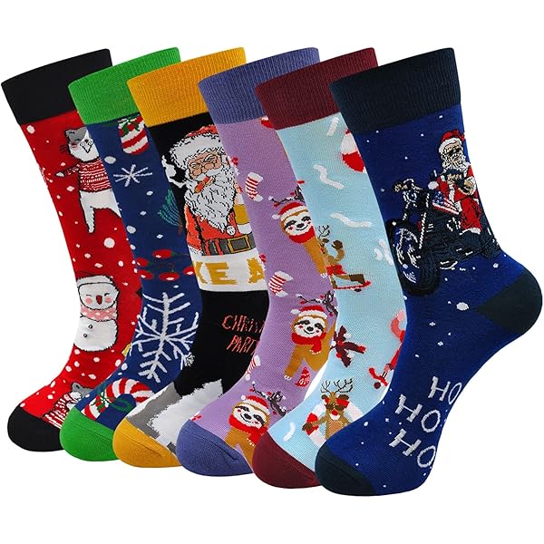 LOFIR Kerstsokken voor heren: grappige kousen voor mannen, grappige katoenen sokken met patroon, kleurrijke kerstsokken 39-44, kleur 6, 39/44 EU