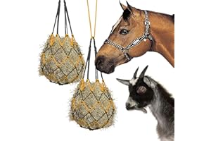KAKOLOPT 2-Pack Slow-Feed Hay Net - Strong Mesh Hanging Feeder for Horse, Goat, Sheep - Treat Bag & Haylage Net, Equestrian Accessory