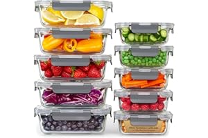 GOOD FOR YOU Glass Container Food Storage - [10 Pack] Meal Prep Containers with Lids - Leak Proof food storage containers (10 Lids & 10 Lunch Containers) BPA Free glass food storage containers