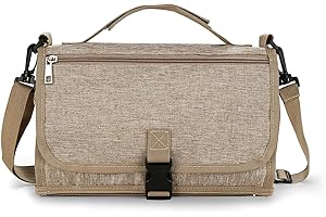 Bebamour Fasciatoio portatile con salviettine tascabili da viaggio con cuscino per la testa per neonati impermeabile pannolini fasciatoio essenziali per neonati,Khaki