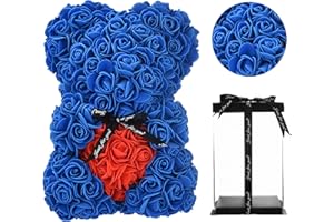 KÜNSTLICHE BLUMEN Regalo per mamma, regalo di compleanno per donna, regalo di San Valentino, orsacchiotto rosa in confezione regalo, regalo completamente assemblato, matrimonio, anniversario di matrimonio (blu re).