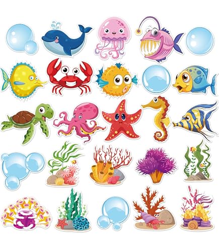 Whaline 69Ft Ocean Bulletin Board Borders – 60 Cartoon Sea Animal & Bubble Trim Stickers For Summer Classroom Decor