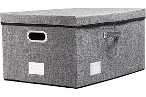 PRANDOM Aufbewahrungsbox mit Deckel Groß,Faltbarer Leinen Stoff Aufbewahrungsboxen, Aufbewahrungskorb mit Griff,Dekorative Stapelboxen,Organizer Container,Grau[1-stück] 58x40x30cm