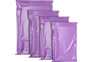 YUNJU 60 Mixed Mailing Postal Self-Seal Closure Plastic Bags - Envelopes for Posting Clothes, Postal, Packaging, Shipping Bags - Tempered Proof, Secure Medium Postage Bags - Mixed Sizes - Purple