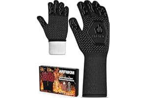 ARFNKIM BBQ Oven Gloves 1472℉ Heat Resistant Oven Mitts Silicone Non-Slip Cooking Gloves for Barbecue, Grilling, Baking, Welding, Smoker (A Pair) (Black)