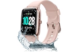JONVOH Smart Watch Fitness Tracker for Men Women, Smartwatch Digital Heart Rate Monitor, Bluetooth IP68 waterproof, App Text Call Notification, Calorie Counter, 1.3" Touch Screen, SyncLife 205L - Pink