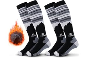 RIOROO 2 pary skarpet narciarskich z wełny merynosów, dla kobiet i mężczyzn, grube skarpety termiczne na zimną pogodę, wysokość do kolan, oddychające, szybkoschnące, z konstrukcją OTC, antypoślizgowe ściągacze