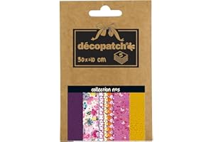 DECOPATCH Décopatch - Ref DP005O - Colección de papeles de bolsillo Nº 5 - Contiene 5 hojas complementarias de papel Décopatch, cada hoja es de 30 x 40 cm, tamaño pequeño de 13 x 9,5 cm